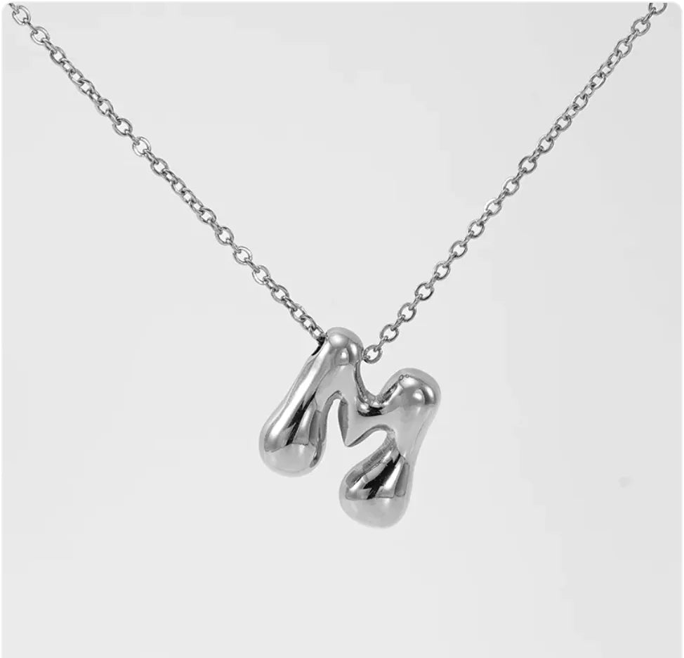 Women's Glossy Bubble Letter Pendant Necklace