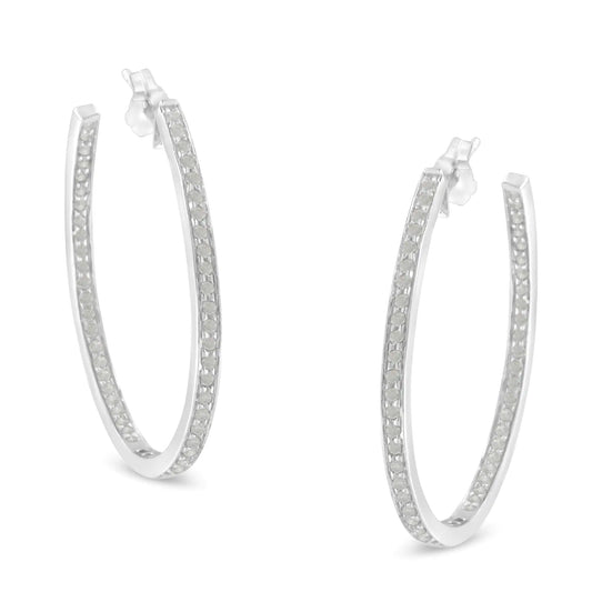 14K White Gold Round Diamond Hoop Earrings (1 cttw, H-I Color, I1-I2 Clarity)