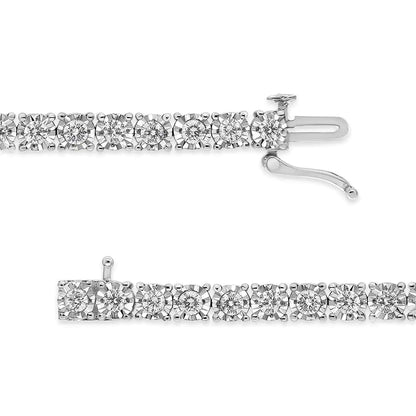 Pulsera de tenis de plata de ley 925 con placa milagrosa de diamantes de 3,0 quilates engastados con ilusión (color IJ, claridad I3) - 18 cm