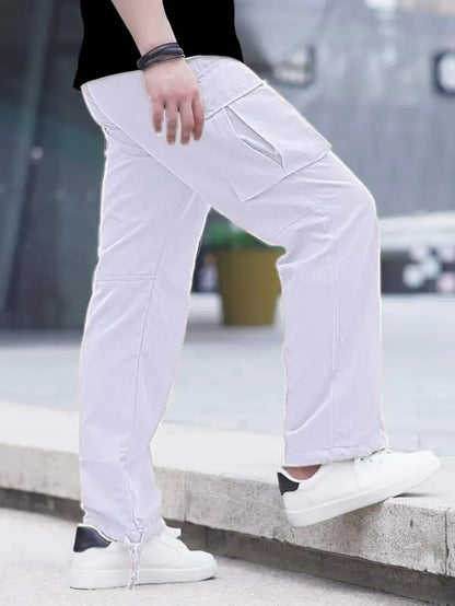 HUNGSON - Pantalones cargo para hombre, informales, para senderismo, jogging, deportivos, de algodón, holgados y rectos, talla 28, color blanco