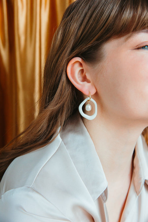 Arp Pearl and Porcelain Hoops - White
