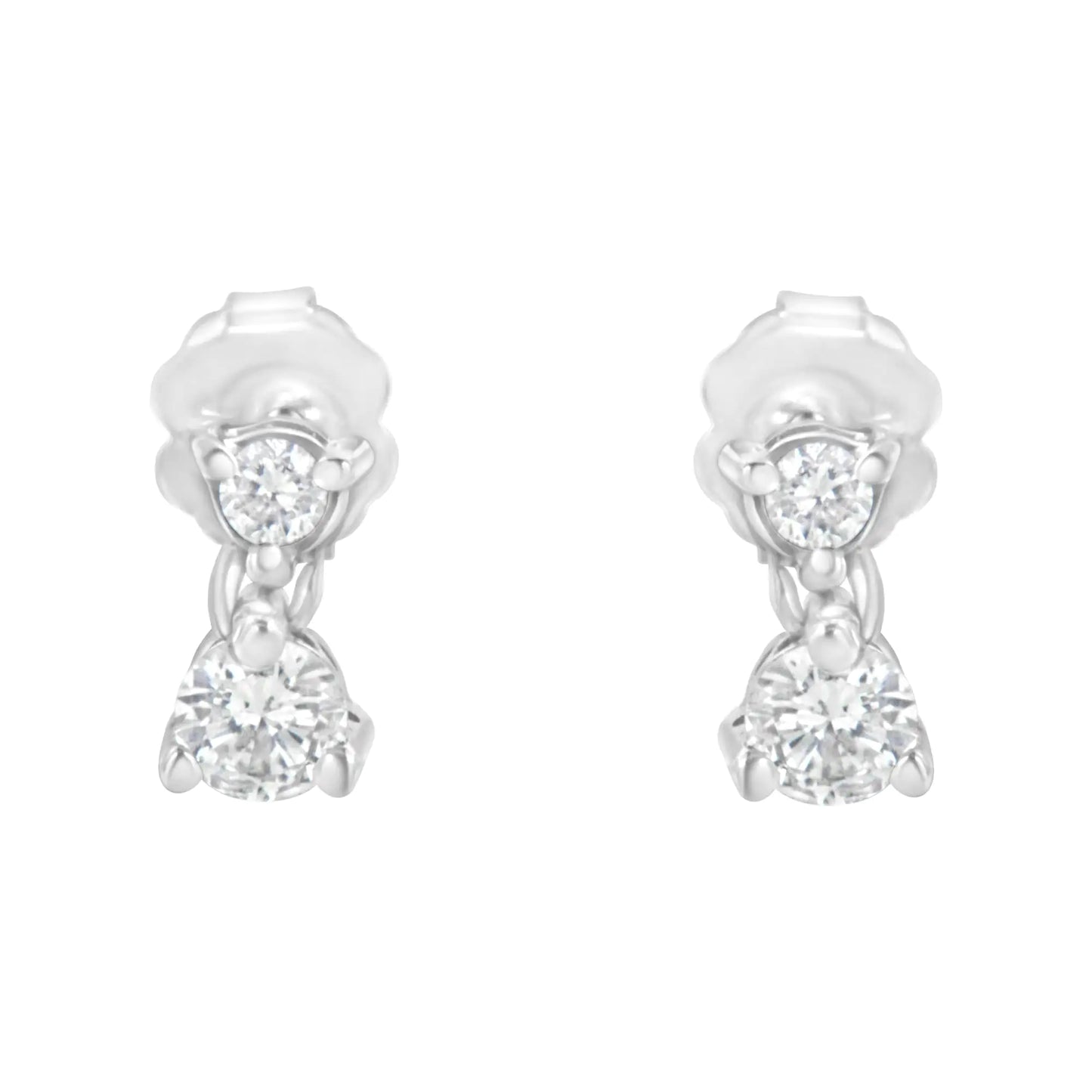 Pendientes colgantes de oro blanco de 14 quilates con dos diamantes de 1/2 ct (HI, I1-I2)