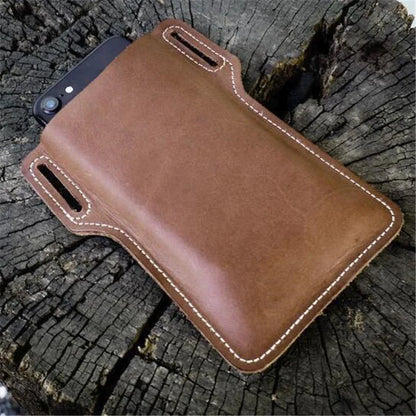 Riñonera para teléfono móvil para hombre, funda tipo cartera de cuero con lazo para la cintura