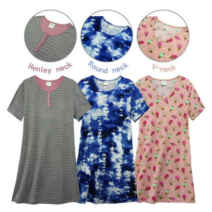 3 Pack Sleepshirts Women's Nightshirt Soft Nightgowns for Women Short Sleeve dress Sleepwear(S-3X) Plus 1X Set 3