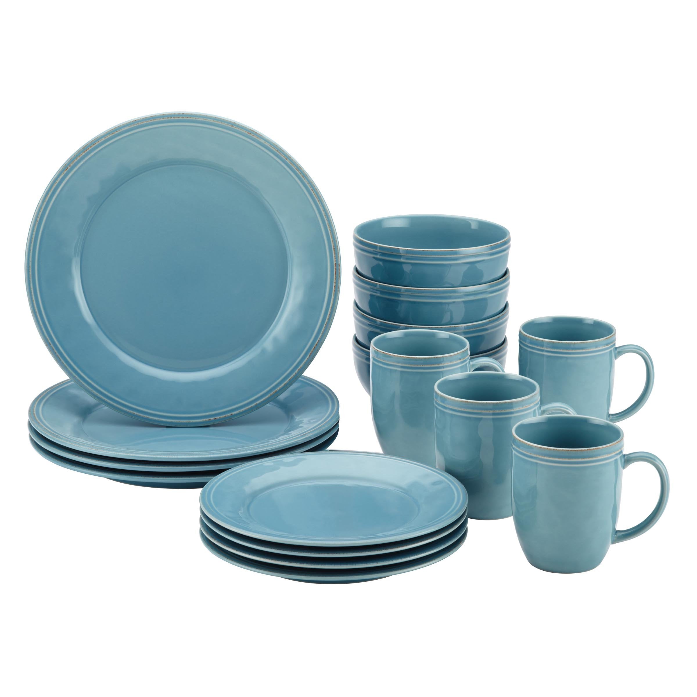 Rachael Ray Cucina Stoneware 16-piece Dinnerware Set Agave Blue| artisan stoneware dinnerware