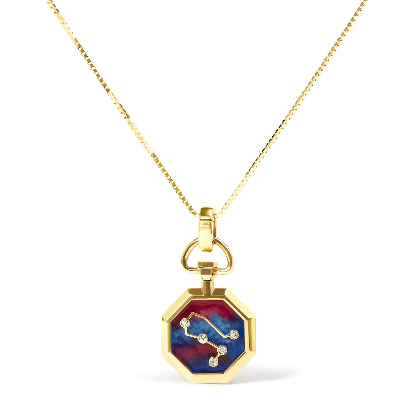 18K Yellow Gold Diamond Gemini Constellation with Red and Blue Enamel 18" Inch Pendant Necklace (H-I Color, SI2-I1 Clarity)