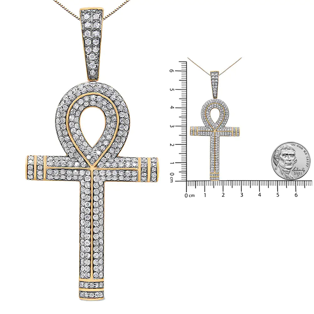 10K kollane kuld 1 7/8 Cttw ümmargune teemant Ankh risti ripats kaelakee meestele (HI värv, SI1-SI2 selgus) – KETT EI OLE KAASA