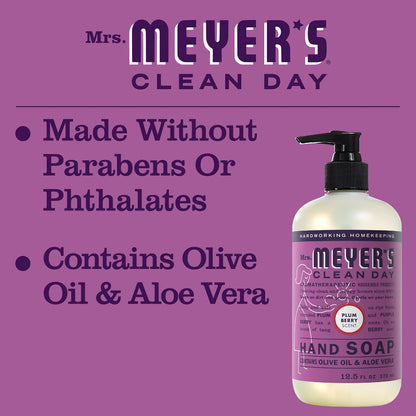 Mrs. Meyers Clean Day flytende håndsåpe, Cruelty Free og biologisk nedbrytbar formel, plommebærduft, 12,5 oz- Pakke med 3 37,5 Fl Oz (pakke med 1)