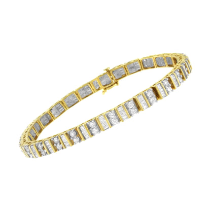 14KT Yellow Gold 4.0 Cttw Baguette & Round Brilliant-Cut Diamond Channel & Prong-Set Tennis Bracelet (H-I Color, SI2-I1 Clarity) - 7"