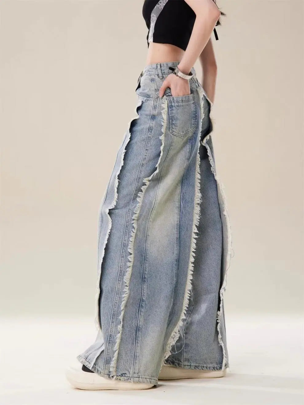 Jeans Destroyed Loose Burrs Wide Leg Bootcut Pants