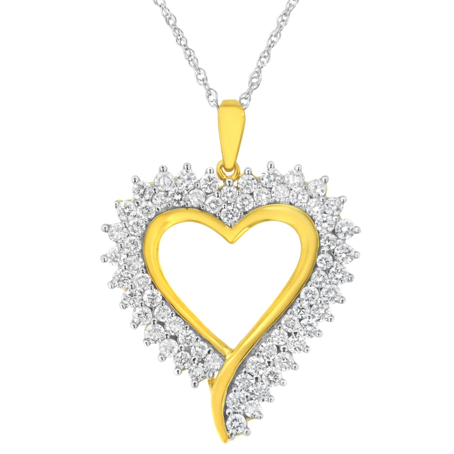 Collar con colgante de corazón de diamantes cultivados en laboratorio de 2 1/5 cts en plata de ley bañada en oro amarillo de 10 k (color FG, claridad VS2-SI1)