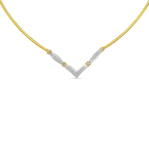 14K Two-Toned Gold 1 cttw Diamond Chevron "V" Necklace (H-I, SI1-SI2)