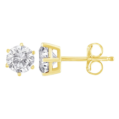 14K Yellow Gold 3/4 Cttw Round Brilliant-Cut Diamond Classic 6-Prong Stud Earrings (K-L Color, I2-I3 Clarity)