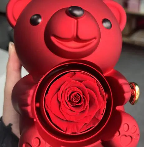 Caja de regalo con forma de oso giratorio y joyero con forma de rosa