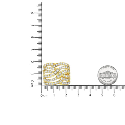 10K Yellow Gold 3.00 Cttw Diamond Multi Row Bypass Wave Cocktail Band Ring (J-K Color, I1-I2 Clarity)