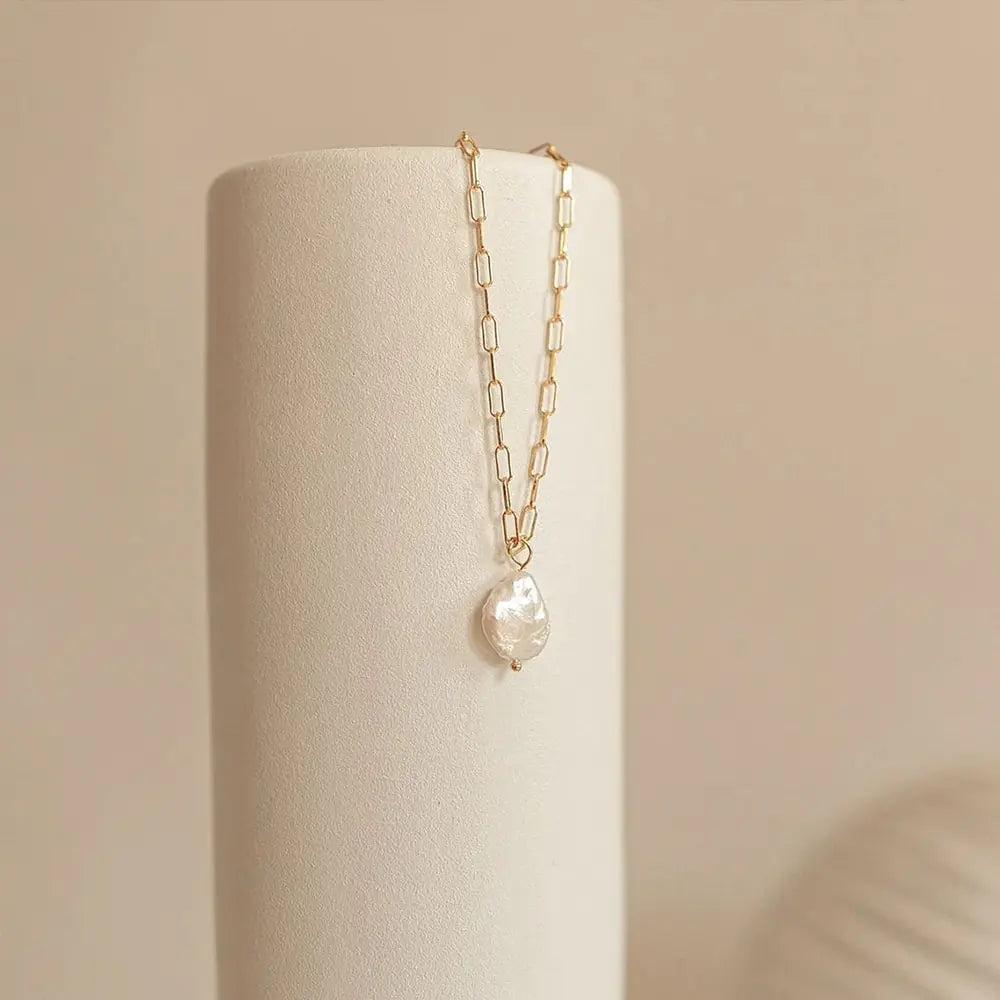 Rectangle Chain Pearl Necklace