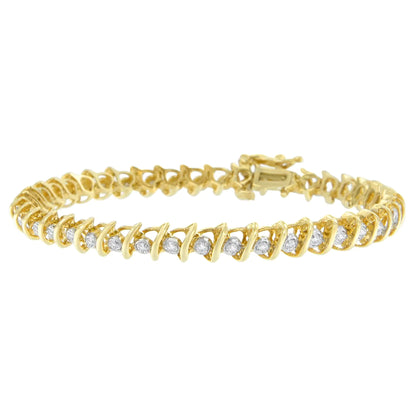 10K Yellow Gold Round Cut Diamond 'S' Bracelet (1.00 cttw, I-J Color, I2-I3 Clarity)