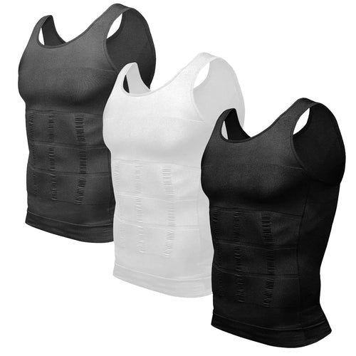 Odoland Herre 3 Pack Body Shaper Slimming Tummy Vest Termisk kompresjonsskjorte Tank Top Shapewear 3X-Large Grå/Sort/Hvit