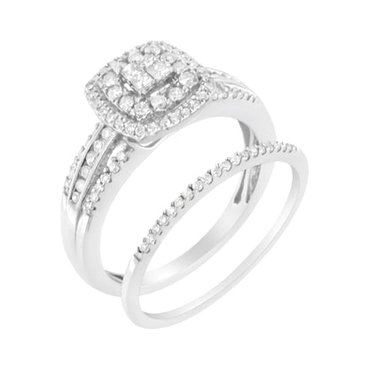 10K White Gold 1/2 cttw Round and Princess-Cut Diamond Engagement Ring and Band Set (H-I Color, I1-I2 Clarity)