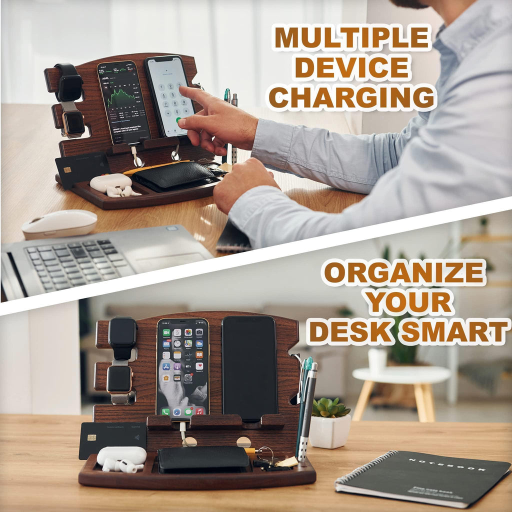 US | Ash Wood Dual Phone Organizer & Charging Station