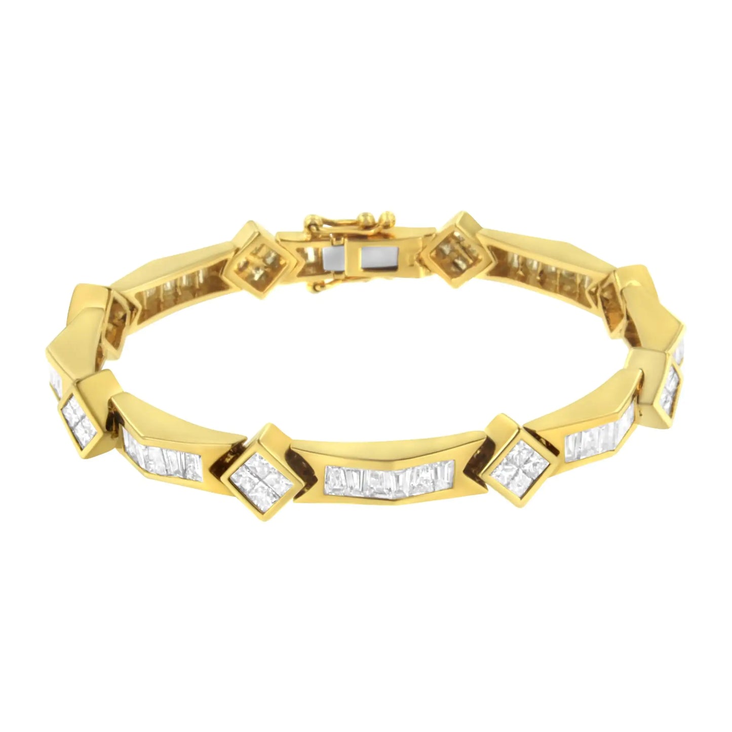 14K Yellow Gold 5-3/8 Cttw Baguette & Princess Cut Diamond 7" Geometric Link Tennis Bracelet (H-I Color, SI1-SI2 Clarity)