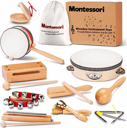 Conjunto de Instrumentos Musicais de Madeira Montessori (10 Instrumentos)