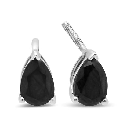 Aretes de oro blanco de 14 quilates con solitario de diamante negro en forma de pera de 3 puntas (color negro, claridad VS2-SI1)