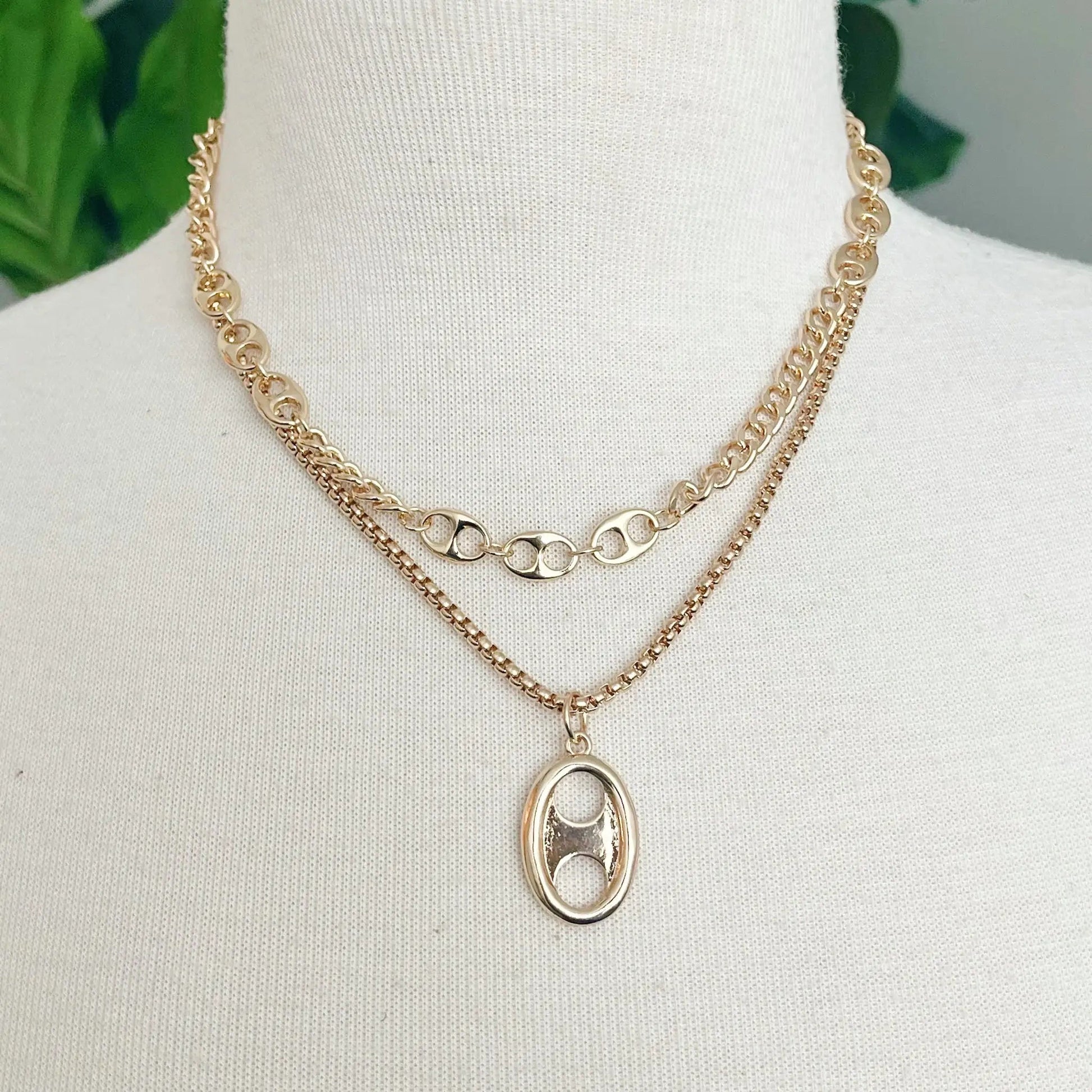 Button Charm Golden Necklace Set - Catch Cards