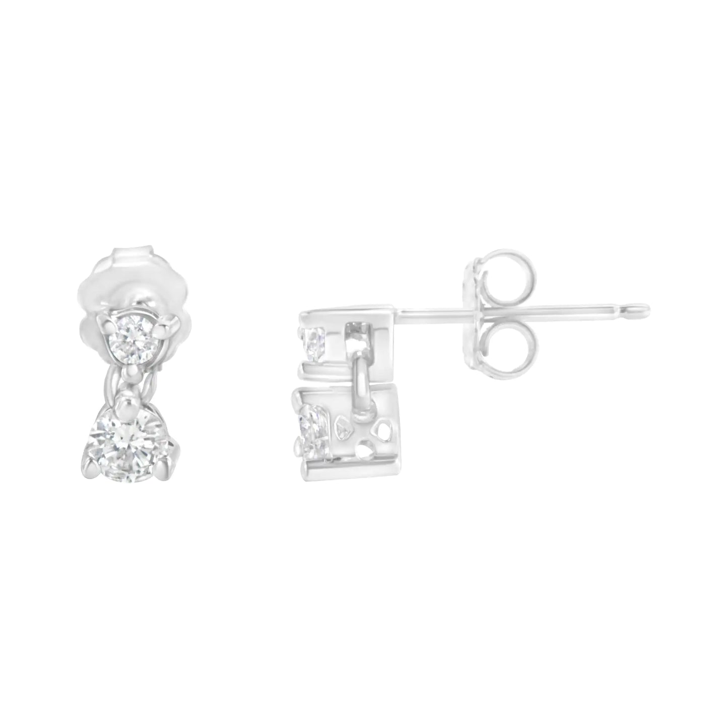 Pendientes colgantes de oro blanco de 14 quilates con dos diamantes de 1/2 ct (HI, I1-I2)