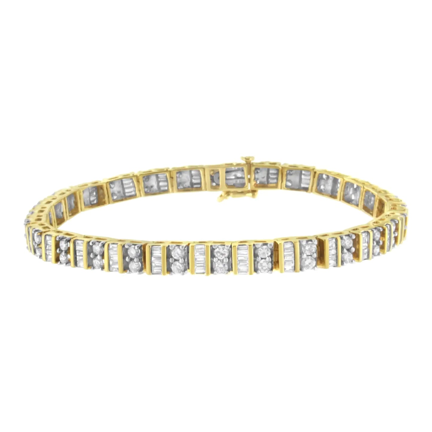 14KT Yellow Gold 4.0 Cttw Baguette & Round Brilliant-Cut Diamond Channel & Prong-Set Tennis Bracelet (H-I Color, SI2-I1 Clarity) - 7"