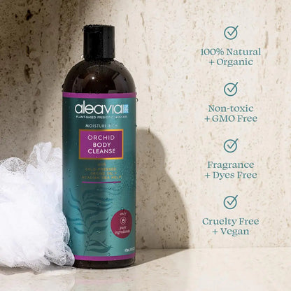 Aleavia Body Cleanse – Organisk og helt naturlig prebiotisk kroppsvask med ren kaldpresset orkidéolje – Gi næring til hudens mikrobiom – 16 Oz