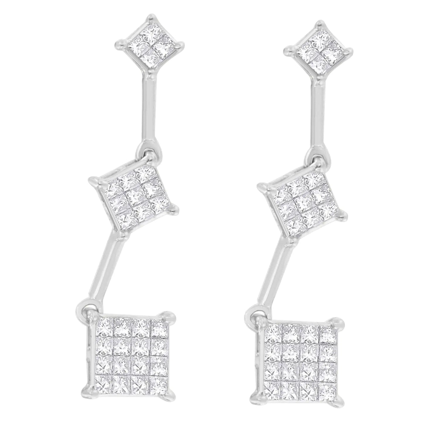 Pendientes de oro blanco de 14 quilates con diamantes de talla princesa de 1 ct (GH, VS1-VS2)