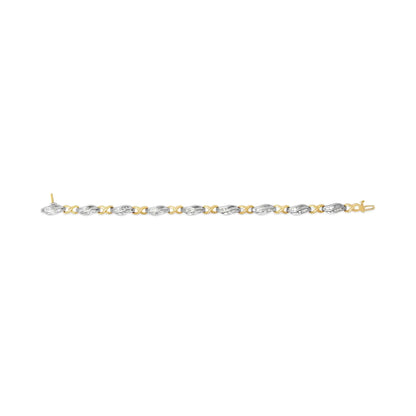 10K Two Tone Gold 1.00 Cttw Channel Set Baguette Diamond Chevron Wave Link 7" Bracelet (I-J Color, I2-I3 Clarity)