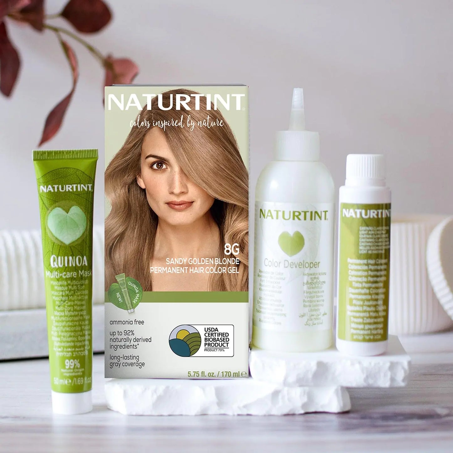 Naturtint Permanent hårfarge 8C kobberblond (pakke med 1), ammoniakkfri, vegansk, grusomhetsfri, opptil 100 % grå dekning, langvarige resultater. Kobberblond hårfarge