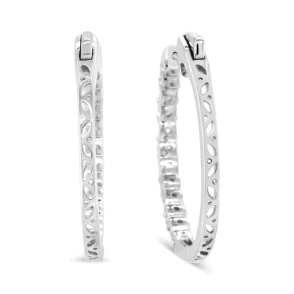 14K White Gold 1 3/4 Cttw Round and Baguette Diamond Hoop Earrings - (H-I Color, SI2-I1 Clarity)