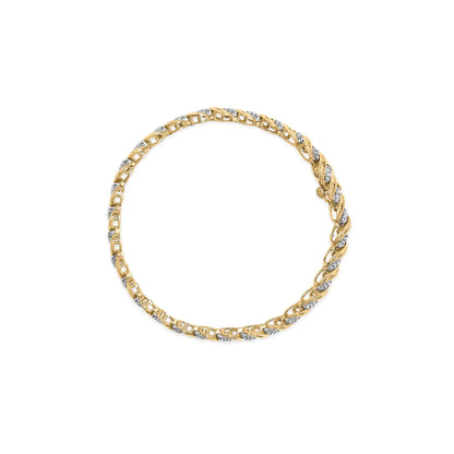 10k Yellow Gold 1.00 Cttw Round-Cut and Baguette-Cut S-Link 7.25" Bracelet (I-J Color, I2-I3 Clarity)