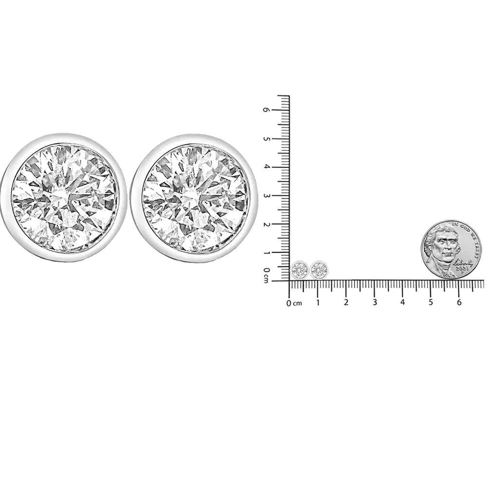 14K 白金实验室培育钻石螺旋背经典边框单石耳钉（GH 颜色，VS2-SI1 净度）