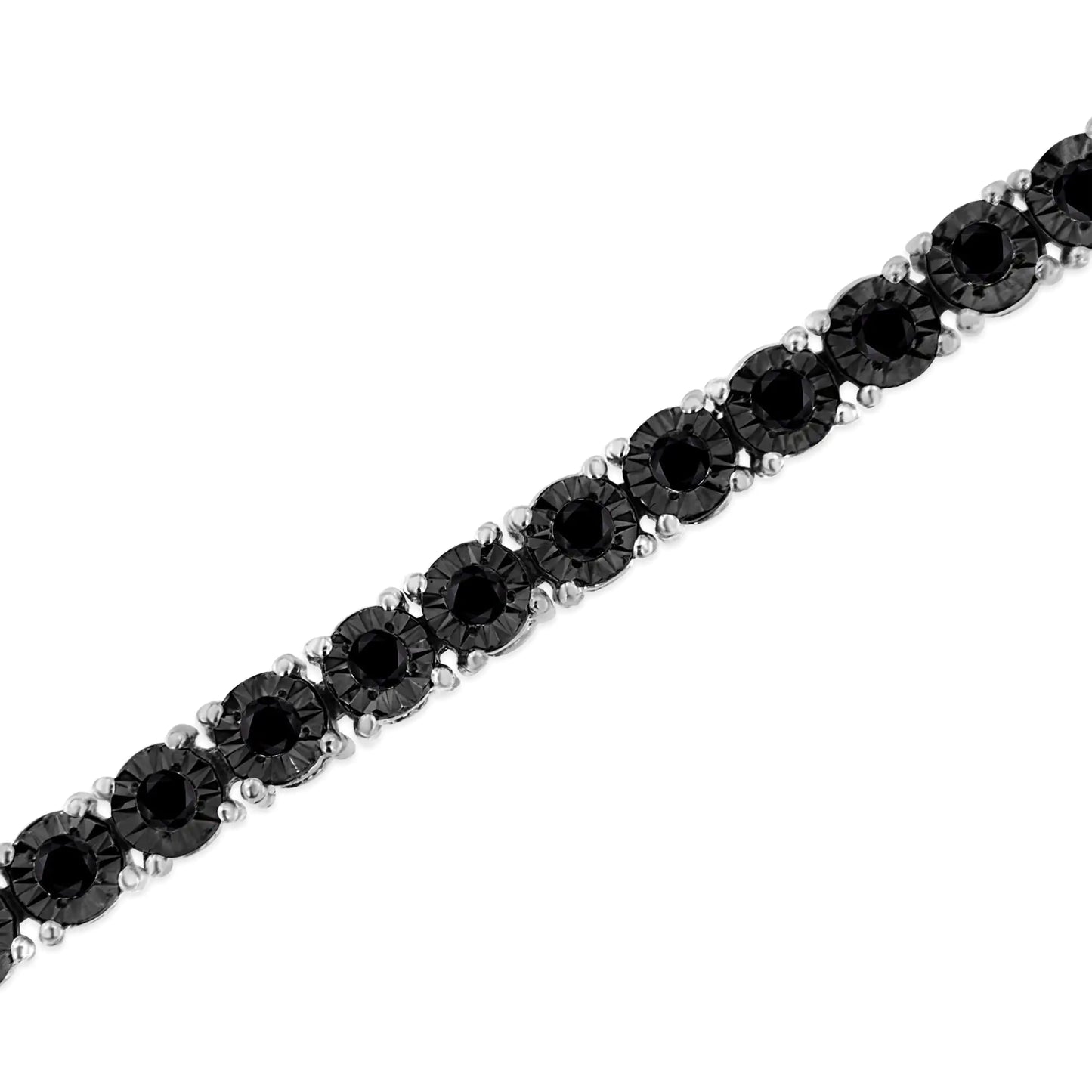 Pulsera de tenis de plata de ley 925 de 1,0 ct con diamantes negros redondos engastados en plata de ley (color negro, claridad I3) - 7,25"