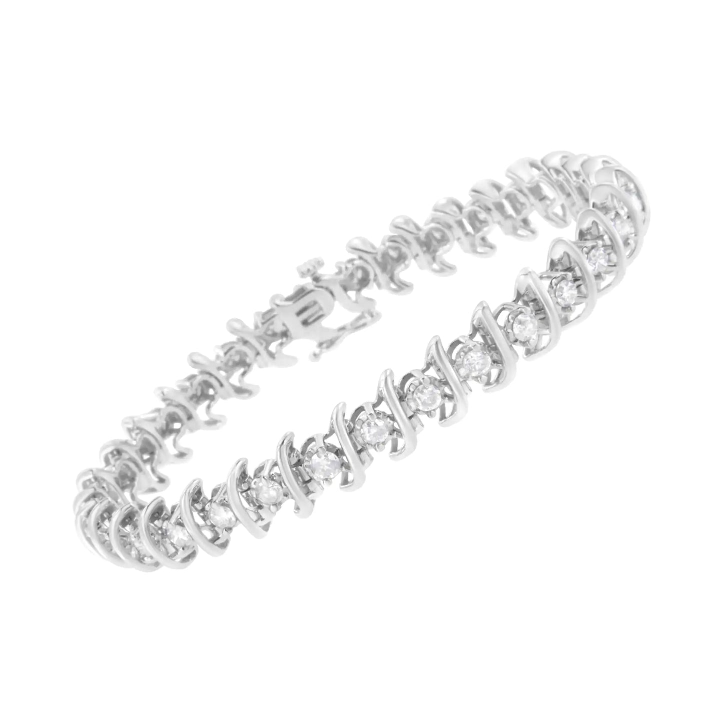 Pulsera de eslabones "S" de diamantes de 3 quilates en plata de ley 925 (claridad IJ, color I2-I3) - Talla 7.5"