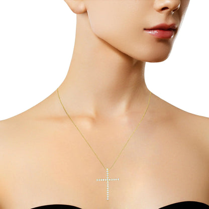 10K Yellow Gold 2.0 Cttw Round Brilliant Cut Diamond Cross Pendant Necklace with Box Chain (J-K Color, I2-I3 Clarity) - 18"