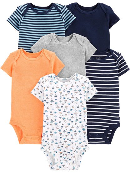 Simple Joys by Carter's Baby Boys' Short-Sleeve Bodysuit, Pack of 6 24 Months Multicolor/Sailboats/Stripe