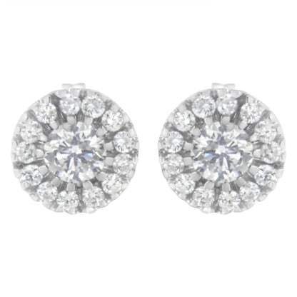 14k White Gold 1 cttw Diamond Halo Stud Earrings (I-J Clarity, I1-I2 Color)