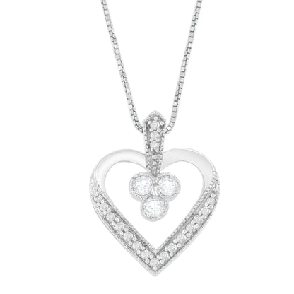 14K valge kullaga printsessilõigatud teemant Forever Love Heart ripats kaelakee (0,30 cttw, HI Color, SI2-I1 Clarity)