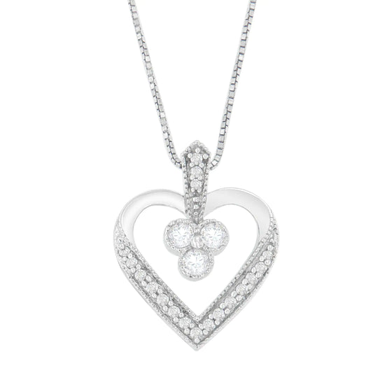 14K hvitt gull Princess Cut Diamond Forever Love Heart Pendant Halskjede (0,30 cttw, HI Color, SI2-I1 Clarity)