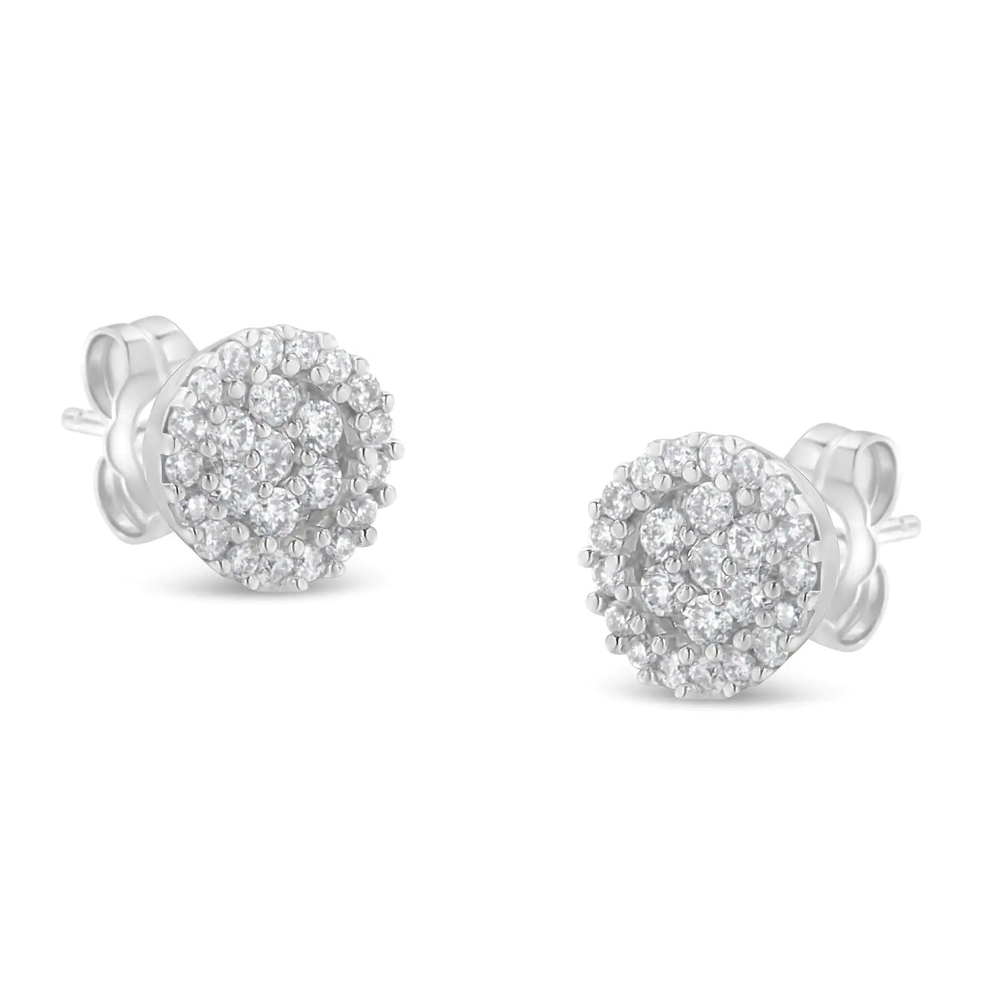 14K White Gold 1/2 Cttw Brilliant-Cut Diamond Halo-Style Cluster Round Button Stud Earrings (H-I Color, I1-I2 Clarity)