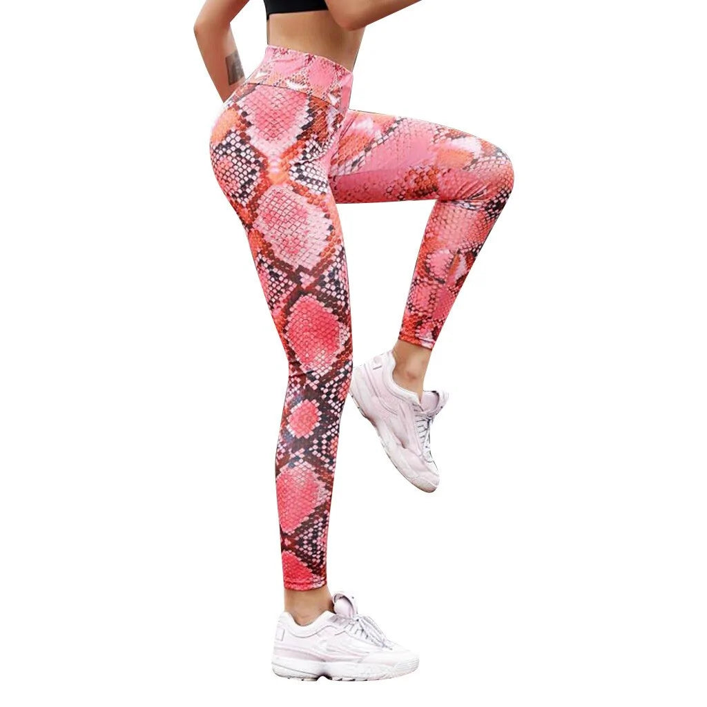 Leggings fruncidos de cintura alta con estampado de serpiente