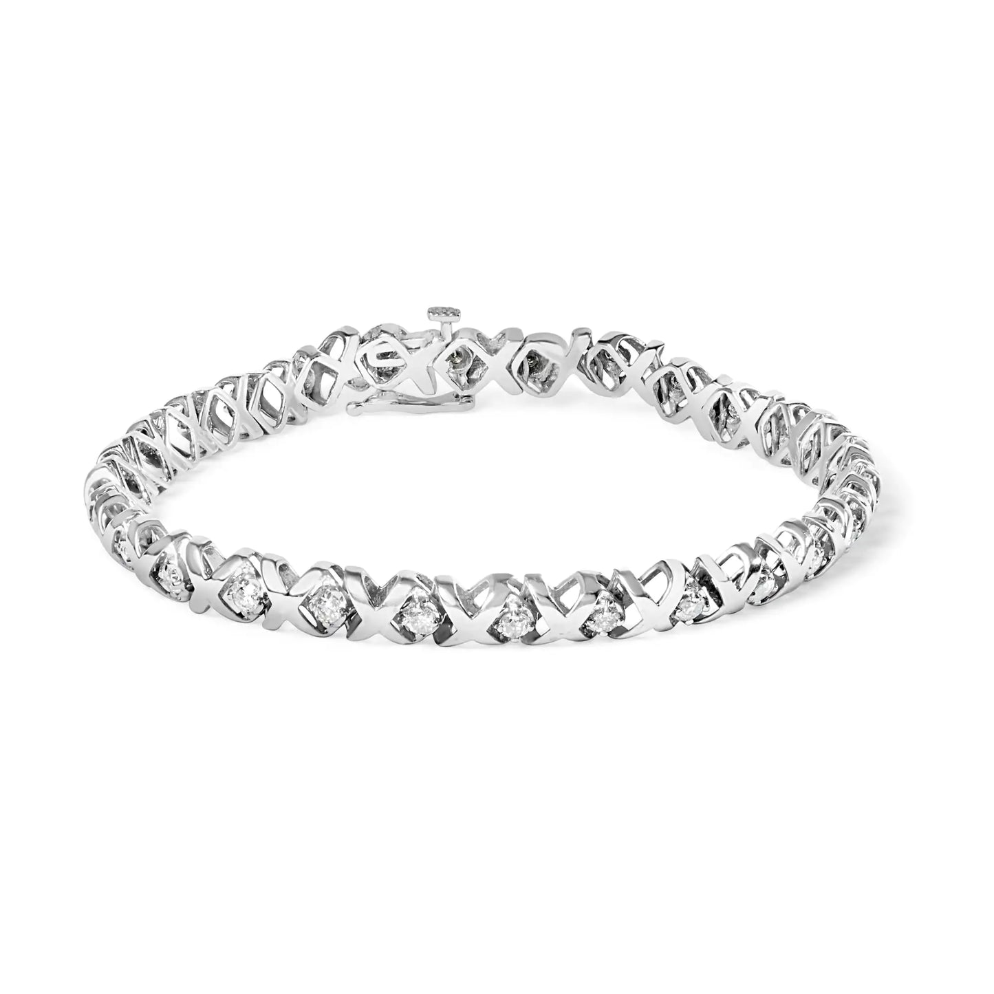 10K White Gold 1 1/2 Cttw Diamond Alternating Diamond and X-Link 7.5" Tennis Bracelet (H-I Color, I2-I3 Clarity)