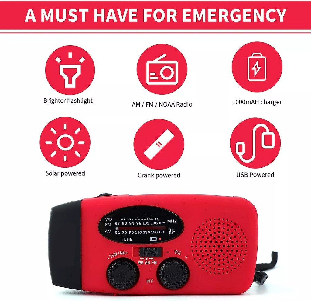 US | Crank & Solar Emergency Radio 1000mAh Power Bank