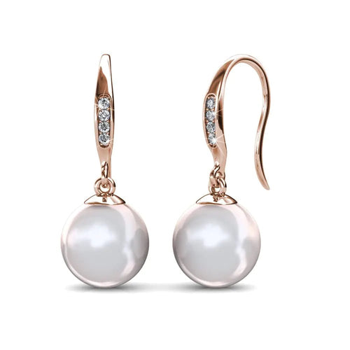 Cate & Chloe Betty Rose Gold Pearl Crystal Drop Earrings - Catch Cards