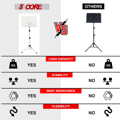 5 芯乐谱架 便携式三脚架 可调节折叠式音符架 白色
